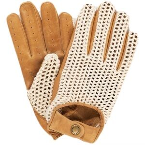 Aime Leon Dore Tan Leather and Cream Crochet Gloves